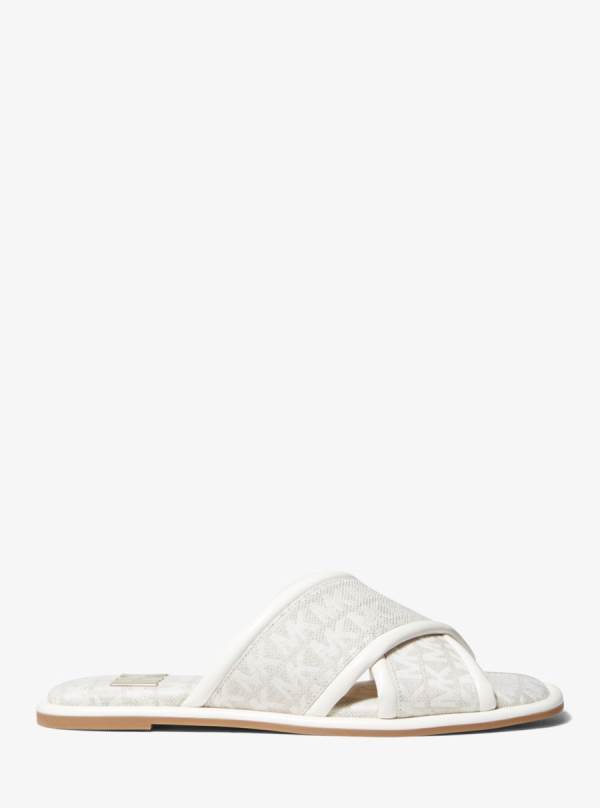 Damske Slapky Michael Kors Gideon Logo Jacquard Béžové - Topanky Michael Kors Slevy | GTJNF-0953